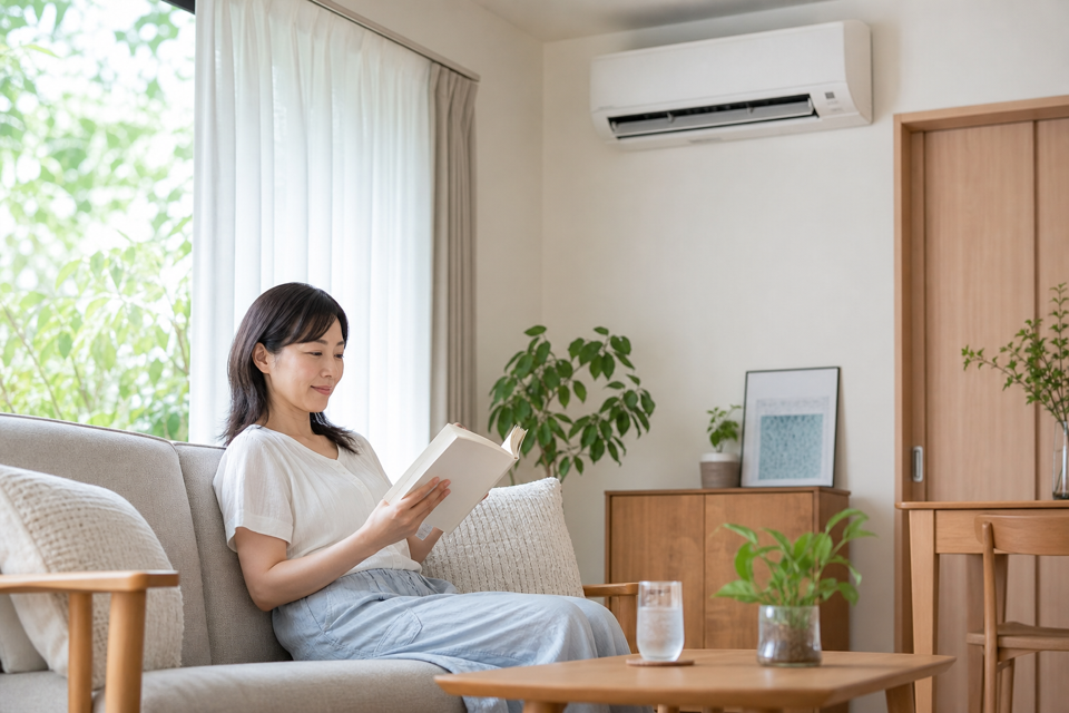 冷房を適切に使った夏の室内で快適に過ごす様子